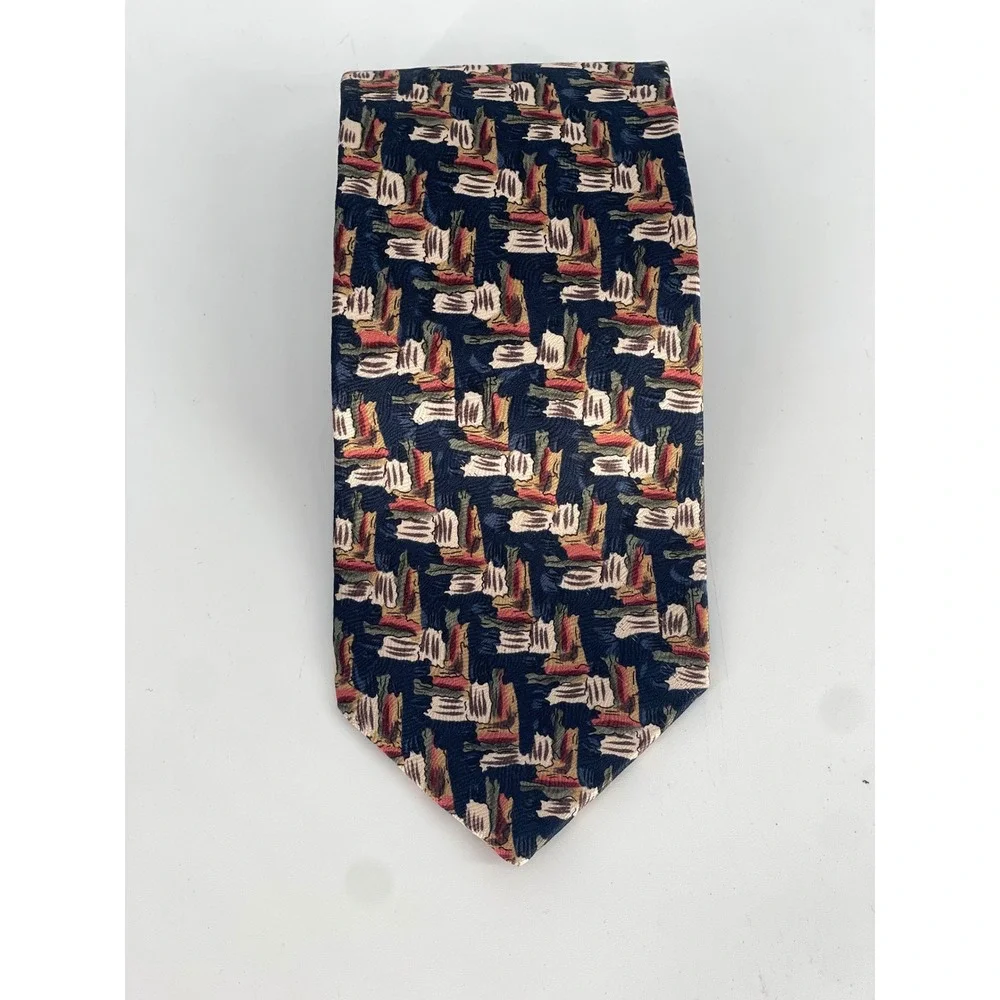 J Garcia Mens Silk Tie Collectors Edition Abstract Brushstroke Navy Blue Red 4